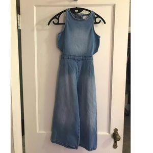 Girls denim sleeveless wide leg jumpsuit